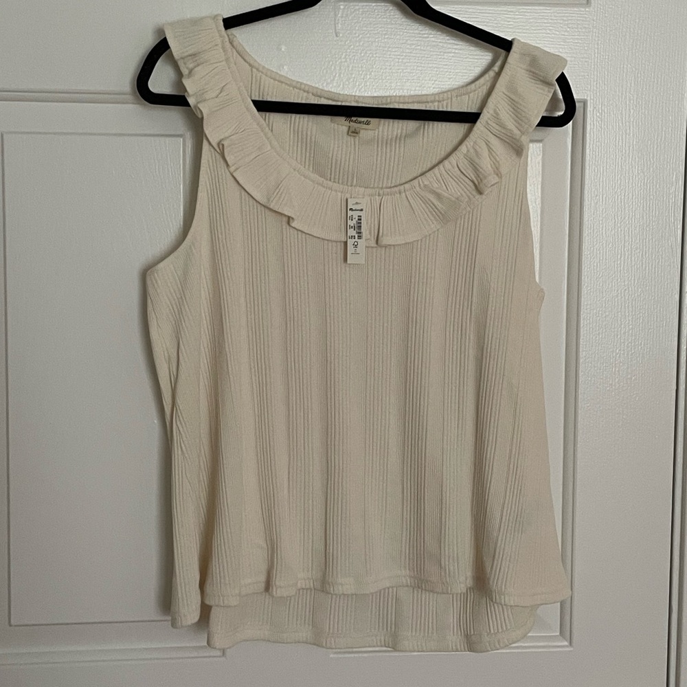 Madewell Ribbed Pointelle Ruffled Scoop Tank